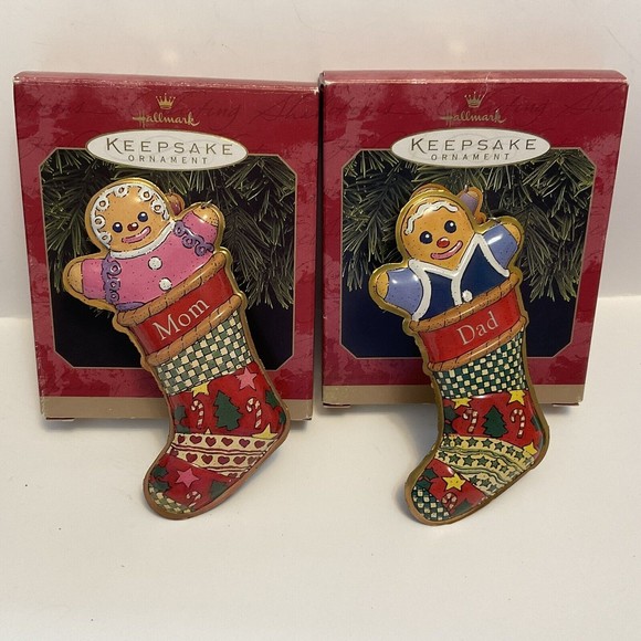 Hallmark Keepsake 1999 Ornament Mom Dad Stocking Gingerbread Set Christmas - Picture 4 of 4